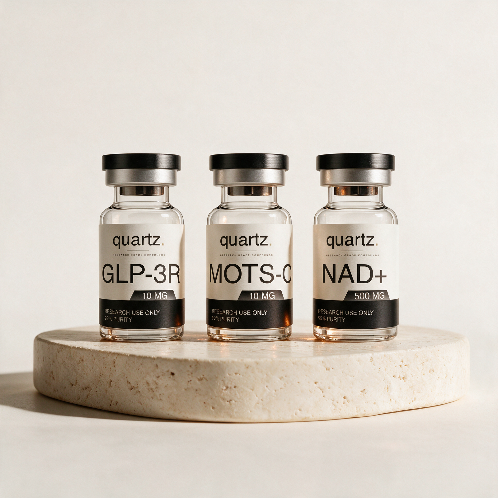 Compound Set 03 – GLP-3R, MOTS-C and NAD+ research vials – Quartz Peptides